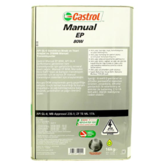 Castrol Manual EP 80W - 18 Litre Şanzıman Dişli Yağı - 1